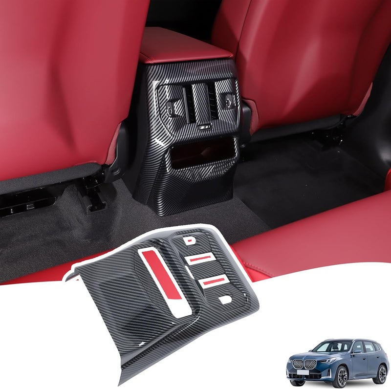 Hudiriy Rear Air Vent Outlet Panel Anti Kick Cover Compatible with BMW X3 2025 2026 Interior Rear Row Air Conditioning Vent Cover Center Console Protector Panel Trim Cover (Carbon Fiber Pattern) - Image 1